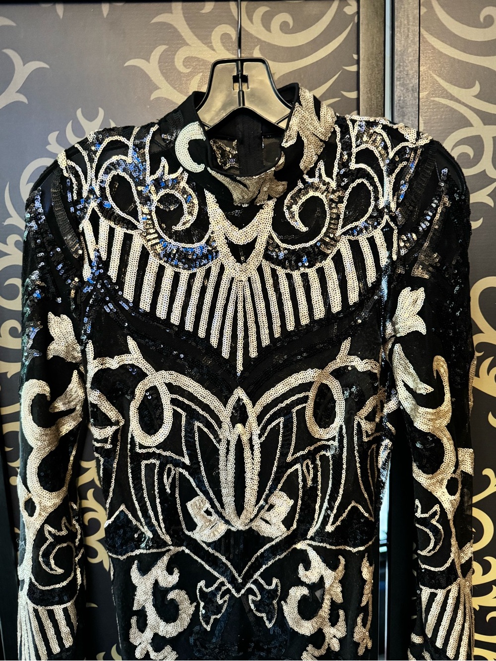 Fashion Nova Black and Gold Embellished Sequin Midi Dress - Picture 3 of 8